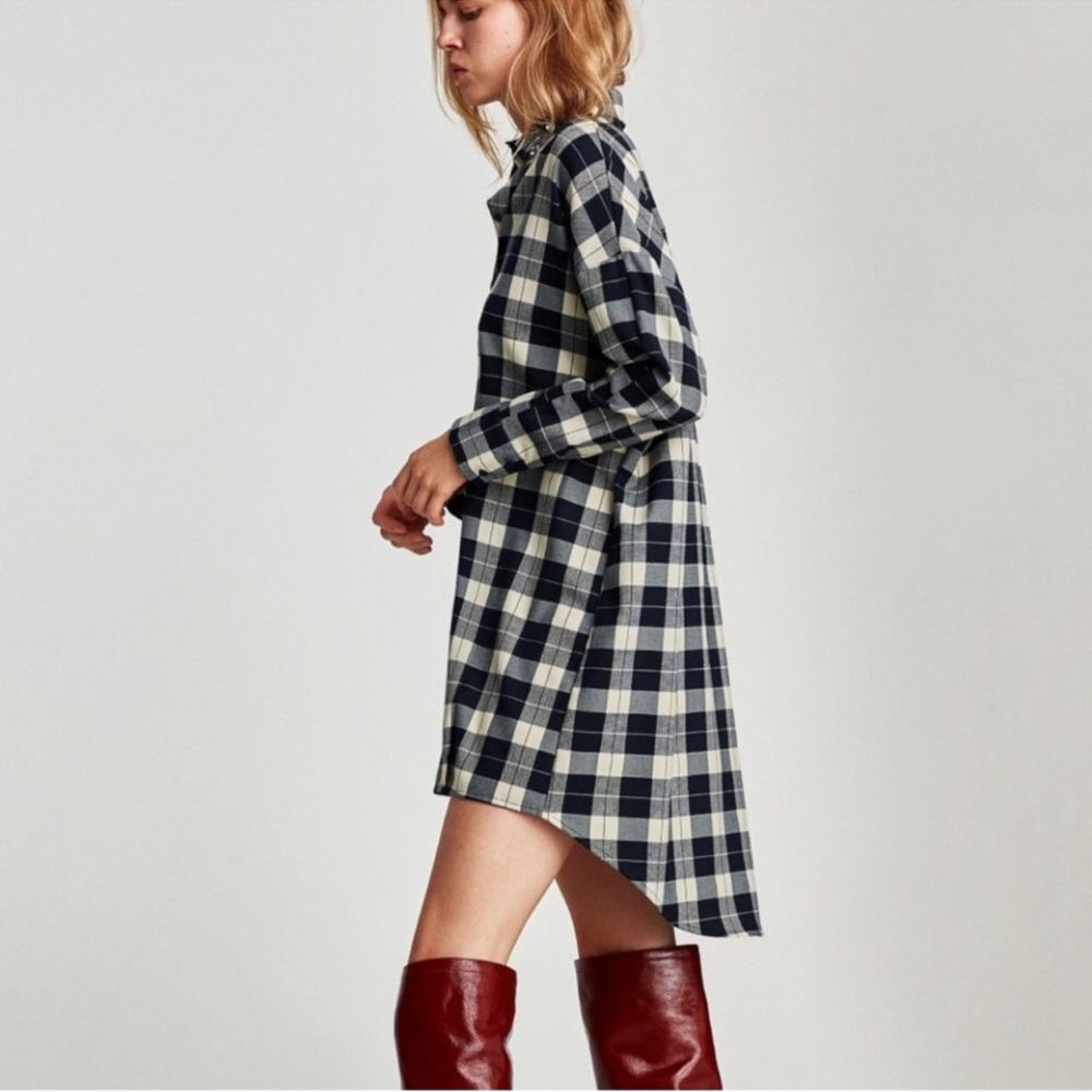 Zara plaid shirt dress gem collar size medium - Picture 3 of 7